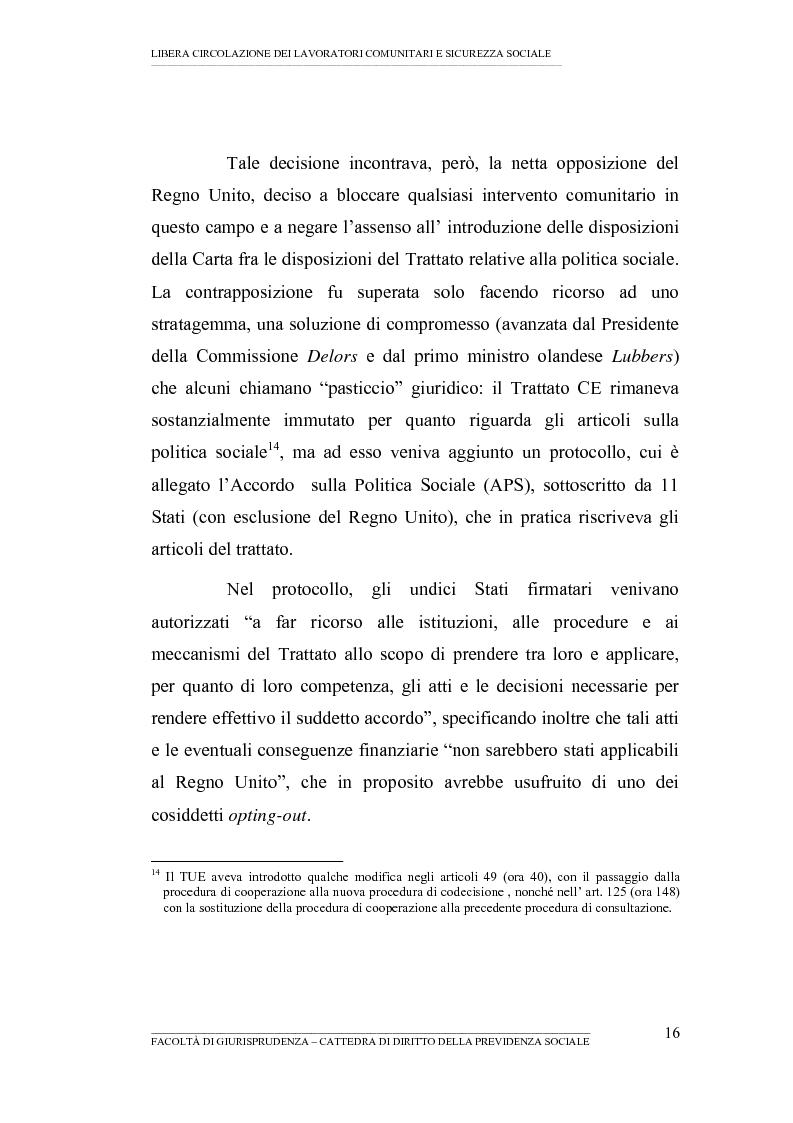 Anteprima della tesi: Libera circolazione dei lavoratori comunitari e sicurezza sociale (La protezione sociale per coloro che si spostano nell'UE), Pagina 14