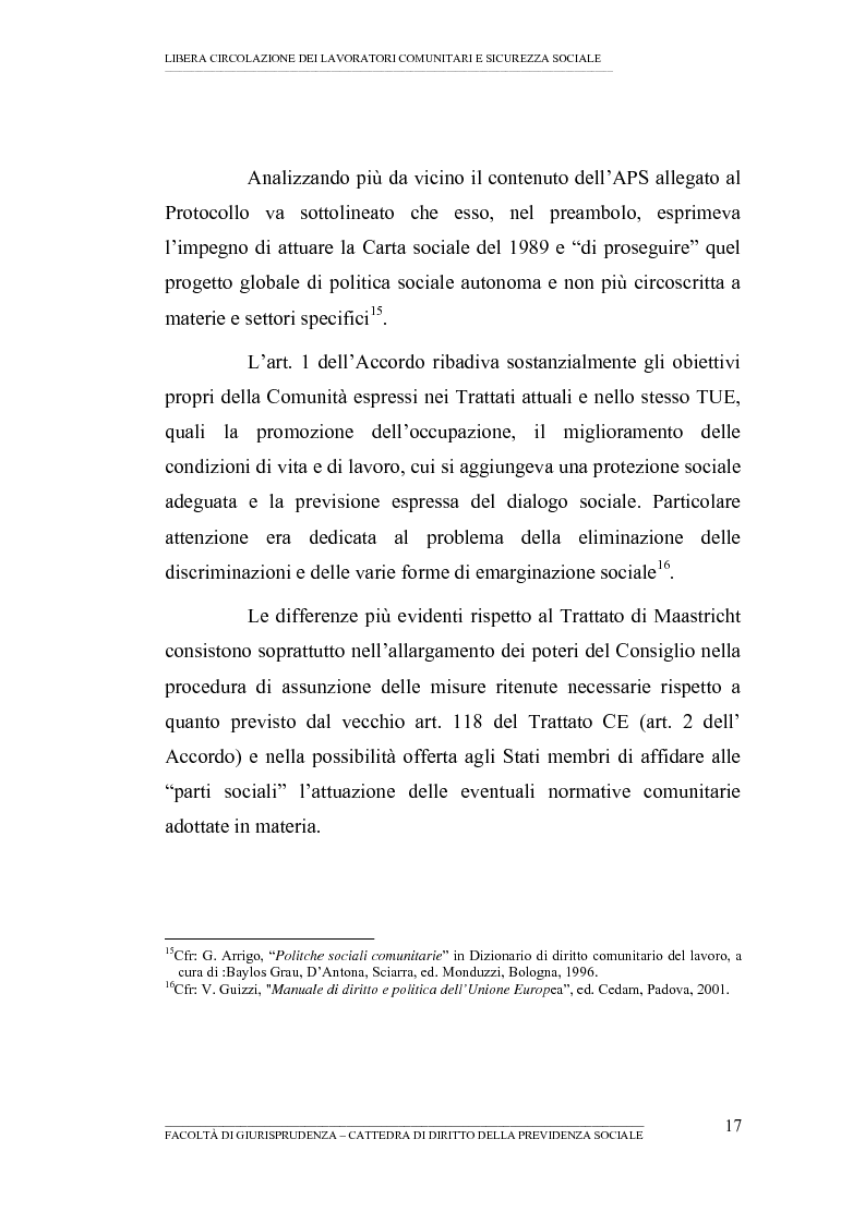 Anteprima della tesi: Libera circolazione dei lavoratori comunitari e sicurezza sociale (La protezione sociale per coloro che si spostano nell'UE), Pagina 15
