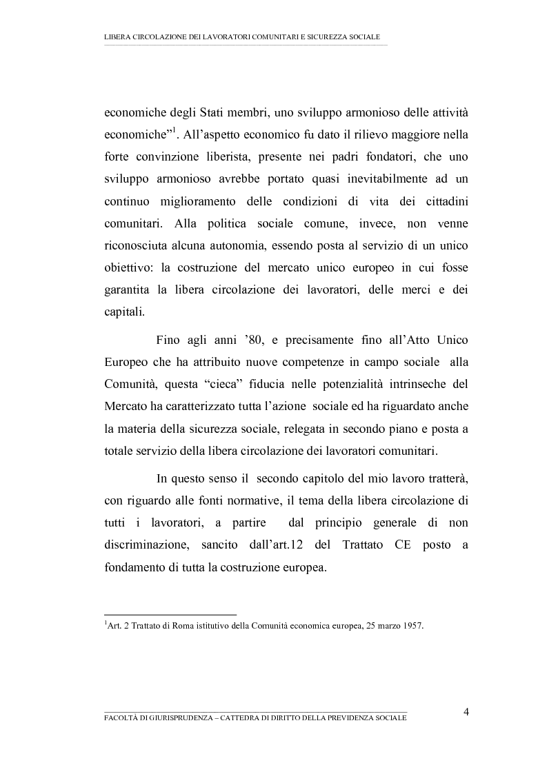 Anteprima della tesi: Libera circolazione dei lavoratori comunitari e sicurezza sociale (La protezione sociale per coloro che si spostano nell'UE), Pagina 2