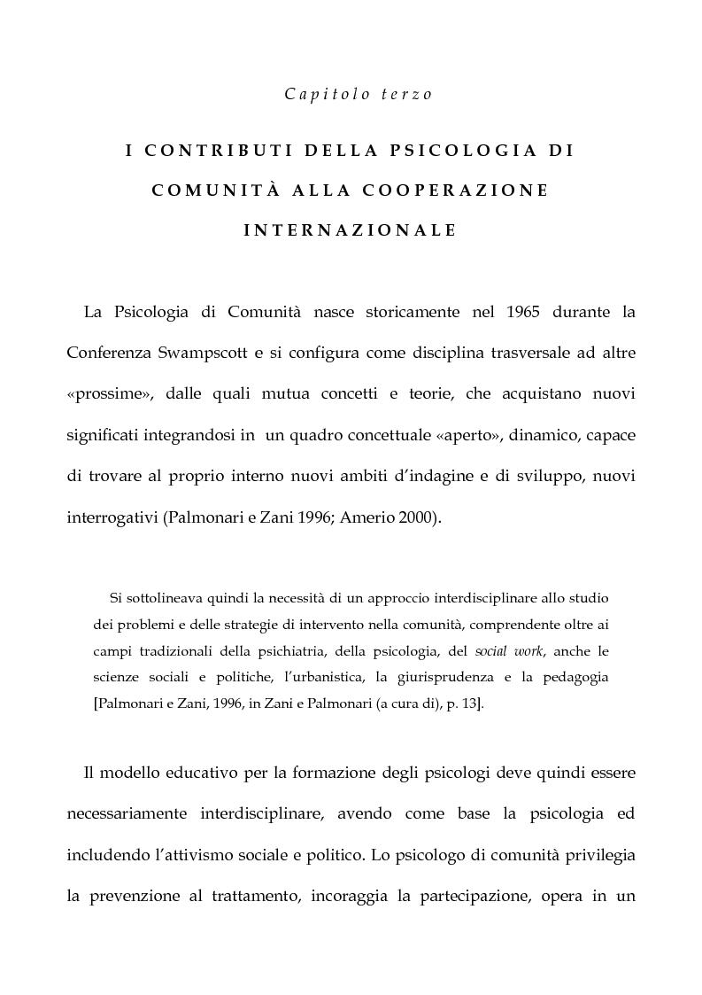 Anteprima della tesi: Cooperazione Internazionale allo sviluppo nella prospettiva della psicologia di comunità, con particolare riferimento agli interventi d'emergenza umanitaria, Pagina 8