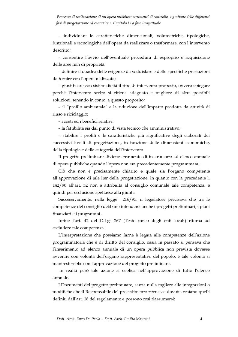 Anteprima della tesi: Il processo di realizzazione di un’opera pubblica: strumenti di controllo e gestione delle differenti fasi di progettazione ed esecuzione, Pagina 5