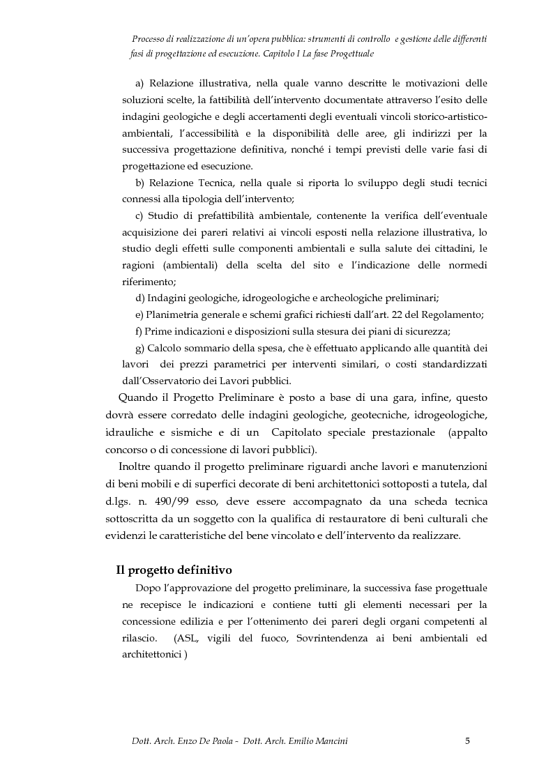 Anteprima della tesi: Il processo di realizzazione di un’opera pubblica: strumenti di controllo e gestione delle differenti fasi di progettazione ed esecuzione, Pagina 6