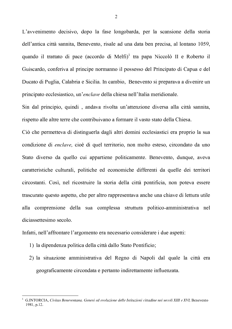 Anteprima della tesi: Benevento tra Stato della Chiesa e Regno di Napoli: politica e amministrazione nel XVII secolo, Pagina 2