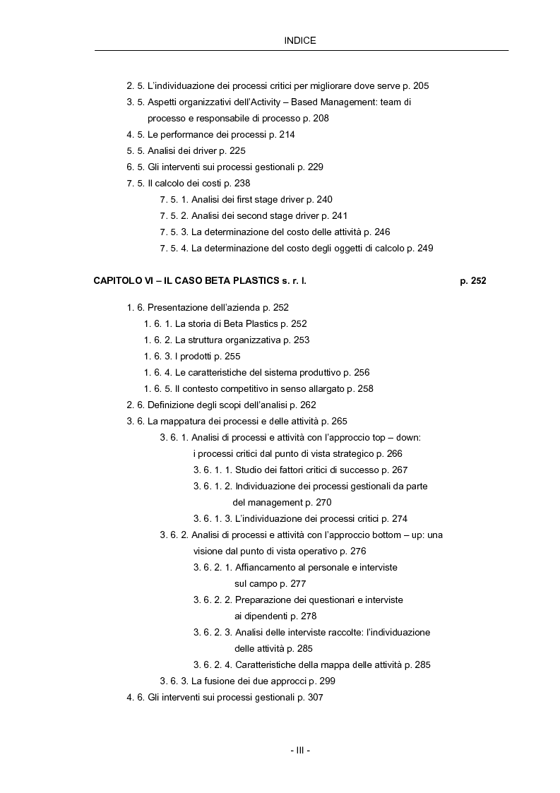 Indice della tesi: Cost Management: il caso Beta Plastics, Pagina 3