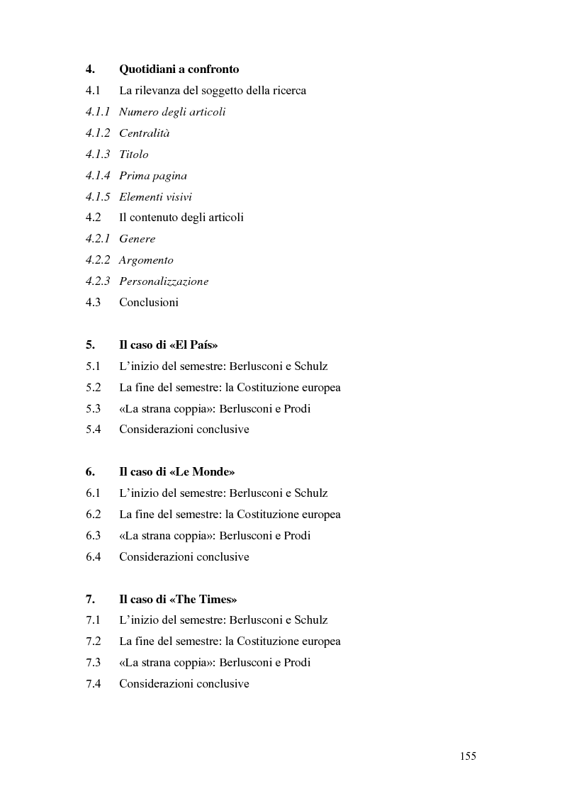 Indice della tesi: ''So, Mr. Berlusconi?'' La stampa estera e il semestre di presidenza italiana in Europa, Pagina 2