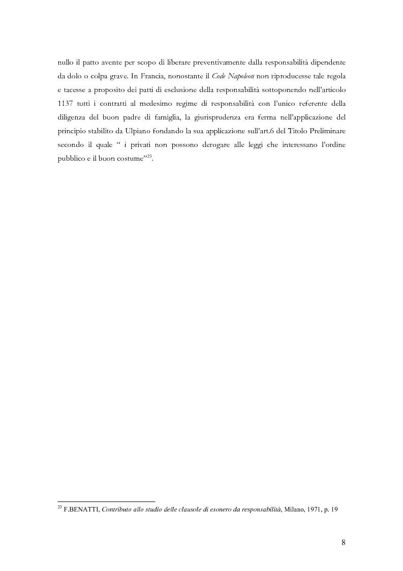 Anteprima della tesi: Le clausole di esclusione e di limitazione della responsabilità, Pagina 8