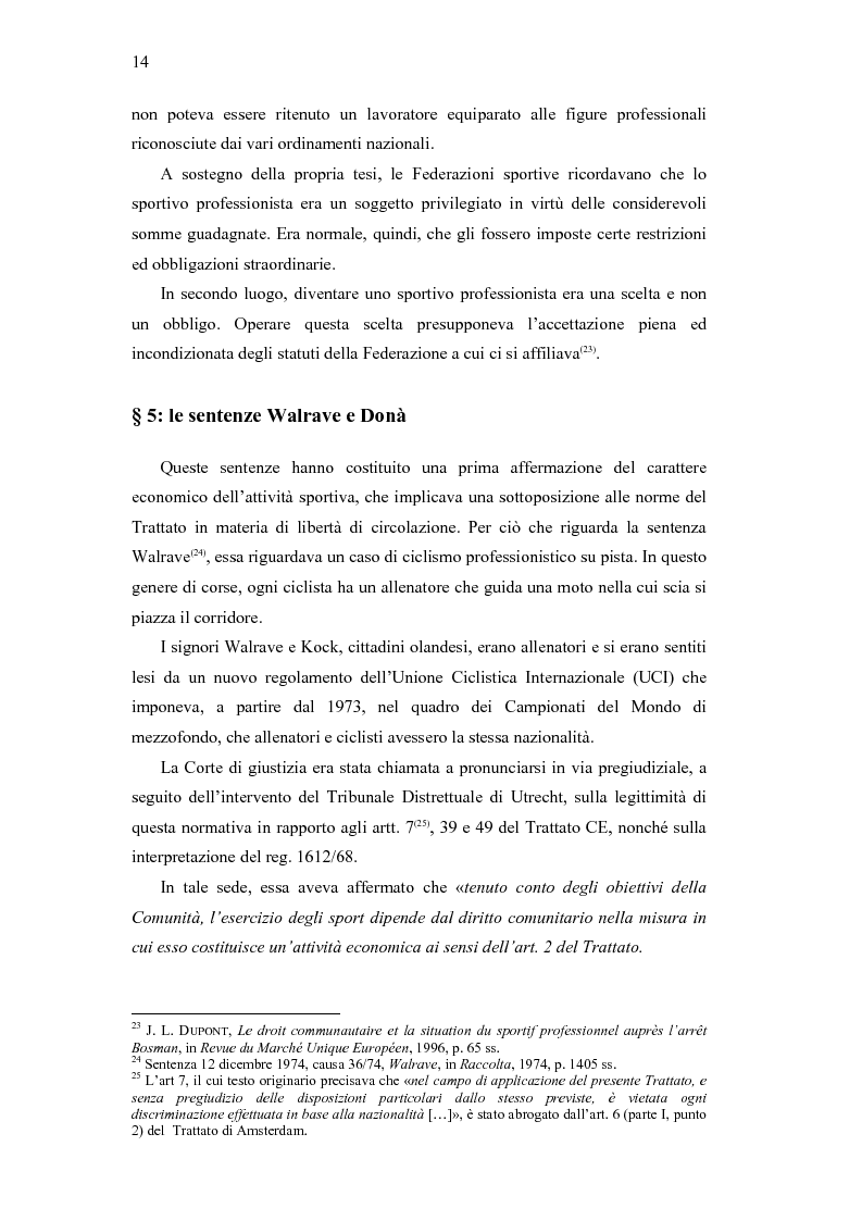Anteprima della tesi: La libera circolazione degli sportivi, Pagina 14