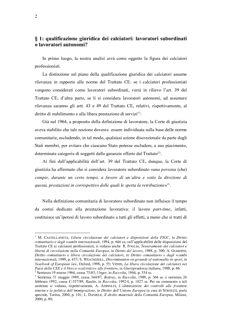 Anteprima della tesi: La libera circolazione degli sportivi, Pagina 2