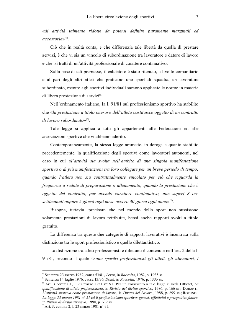Anteprima della tesi: La libera circolazione degli sportivi, Pagina 3
