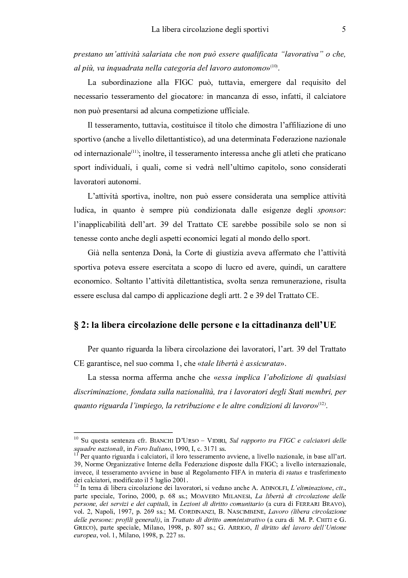 Anteprima della tesi: La libera circolazione degli sportivi, Pagina 5