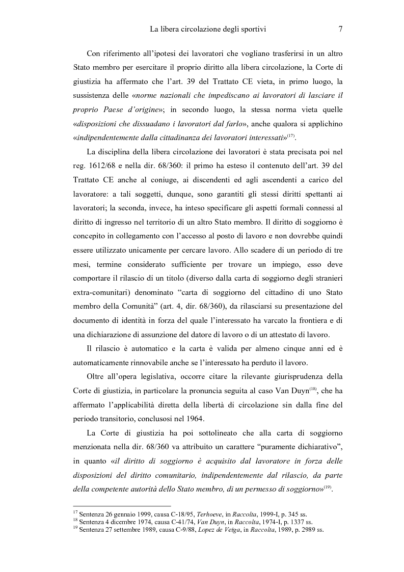Anteprima della tesi: La libera circolazione degli sportivi, Pagina 7