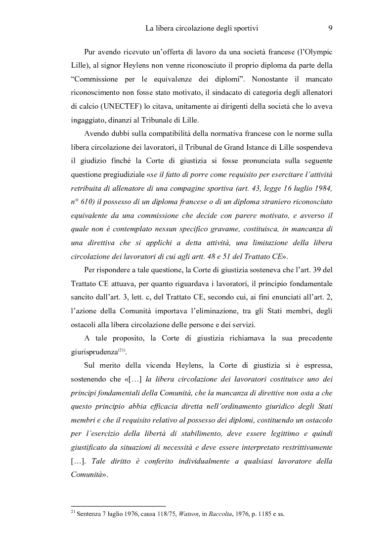 Anteprima della tesi: La libera circolazione degli sportivi, Pagina 9