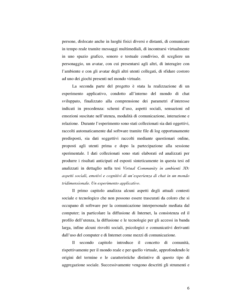 Anteprima della tesi: Virtual Community in ambienti 3D: lo sviluppo delle relazioni umane in un sistema di Chat Tridimensionale. L'approccio all'interface design ed alla descrizione sistemica., Pagina 2