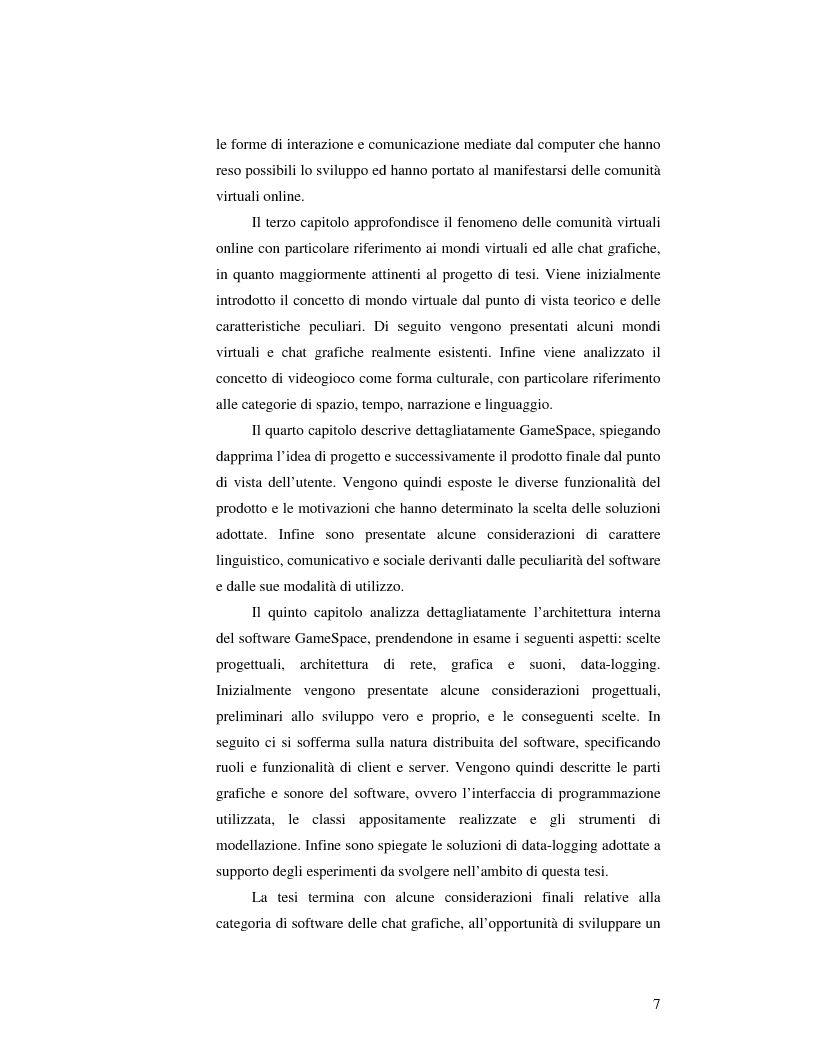 Anteprima della tesi: Virtual Community in ambienti 3D: lo sviluppo delle relazioni umane in un sistema di Chat Tridimensionale. L'approccio all'interface design ed alla descrizione sistemica., Pagina 3