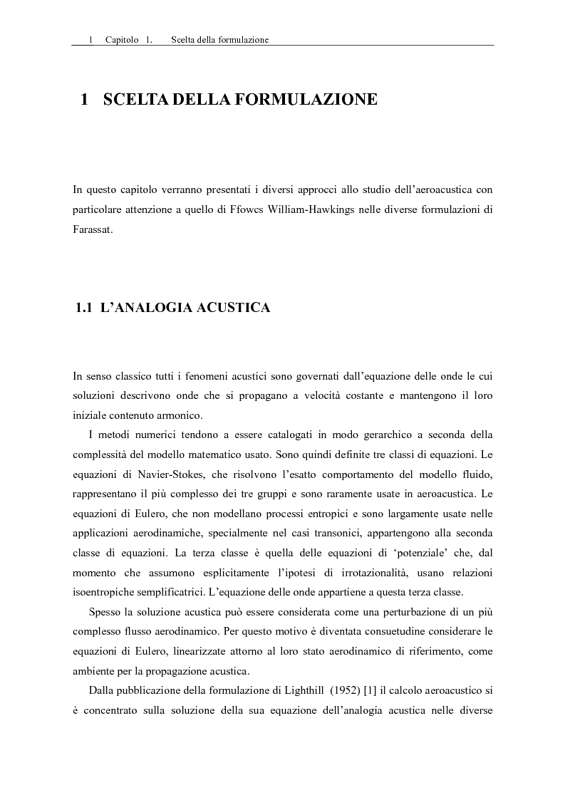 Anteprima della tesi: Sviluppo di un codice di aeroacustica basato sulla formulazione di Ffwocs Williams-Hawkings nella forma di Farassat, Pagina 3
