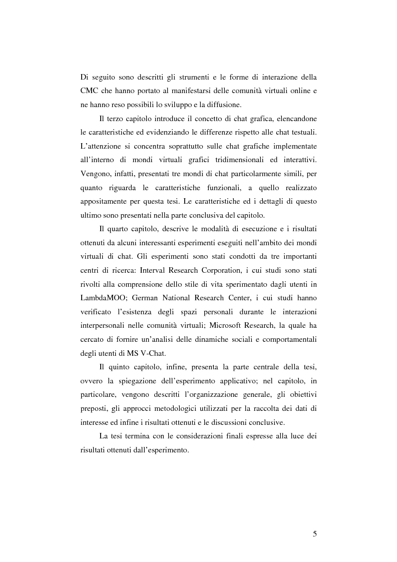 Anteprima della tesi: Virtual Community in ambienti 3D: aspetti sociali, emotivi e cognitivi di un'esperienza di chat in un mondo tridimensionale. Un esperimento applicativo., Pagina 3