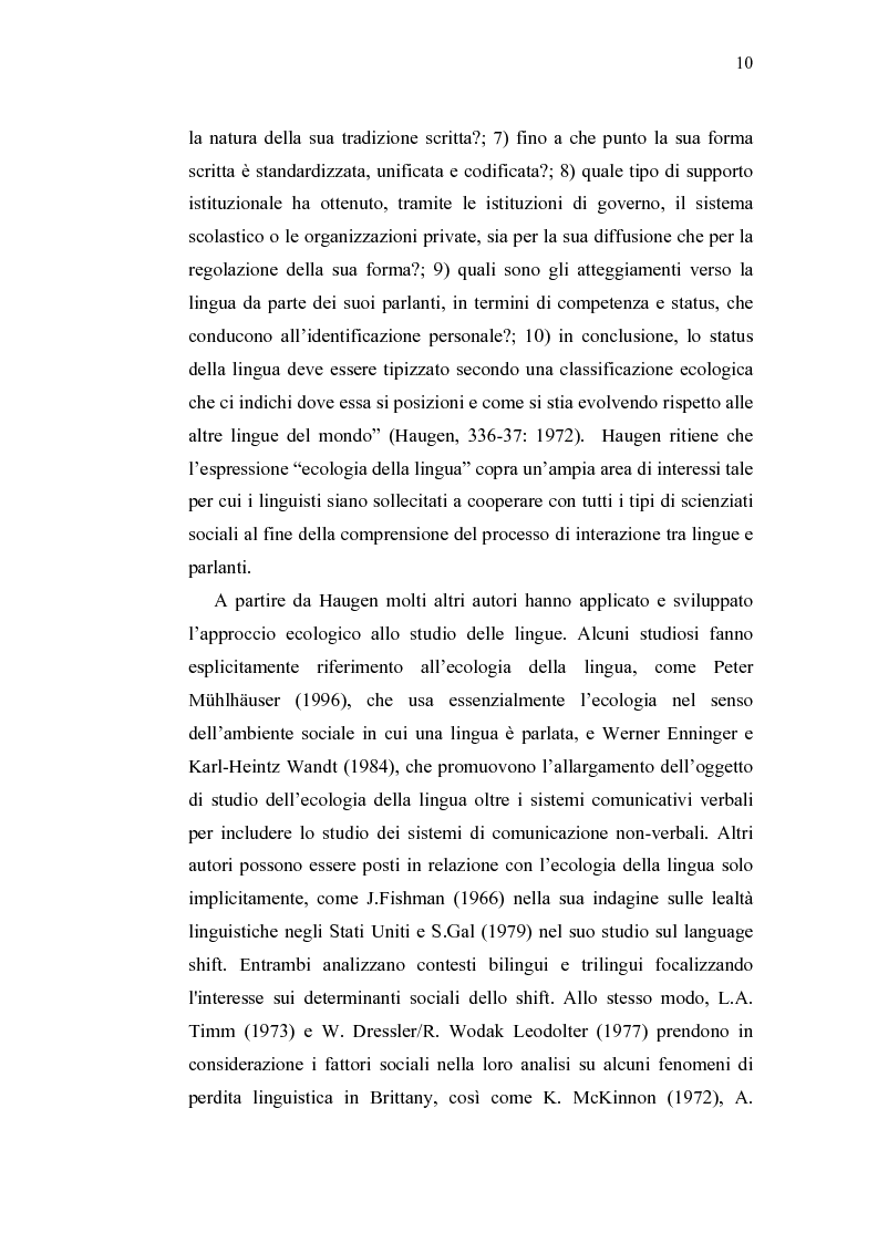 Anteprima della tesi: Ecolinguistica dell'Italiano negli Stati Uniti. Dinamiche del processo di perdita linguistica tra gli emigrati italiani nel territorio statunitense, Pagina 10