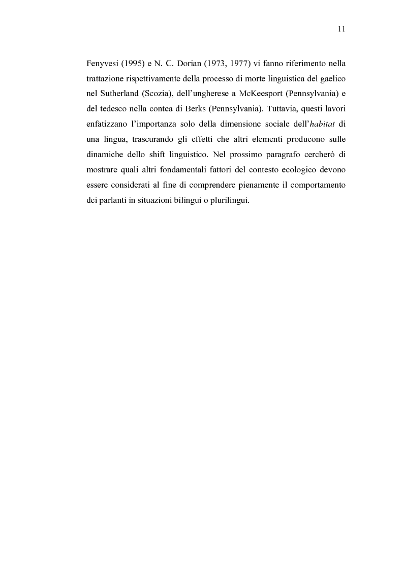 Anteprima della tesi: Ecolinguistica dell'Italiano negli Stati Uniti. Dinamiche del processo di perdita linguistica tra gli emigrati italiani nel territorio statunitense, Pagina 11