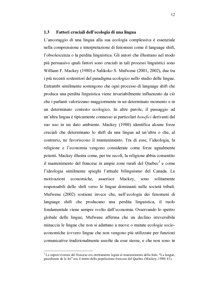 Anteprima della tesi: Ecolinguistica dell'Italiano negli Stati Uniti. Dinamiche del processo di perdita linguistica tra gli emigrati italiani nel territorio statunitense, Pagina 12