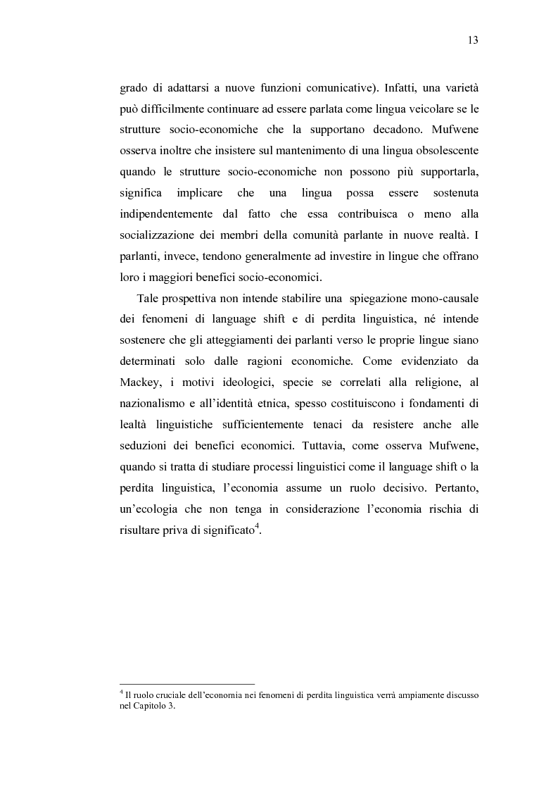 Anteprima della tesi: Ecolinguistica dell'Italiano negli Stati Uniti. Dinamiche del processo di perdita linguistica tra gli emigrati italiani nel territorio statunitense, Pagina 13