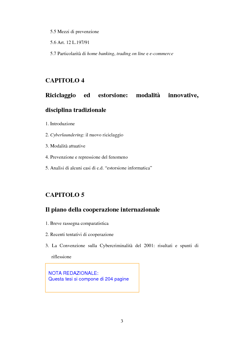 Indice della tesi: Le offese al patrimonio mediante strumenti informatici, Pagina 3
