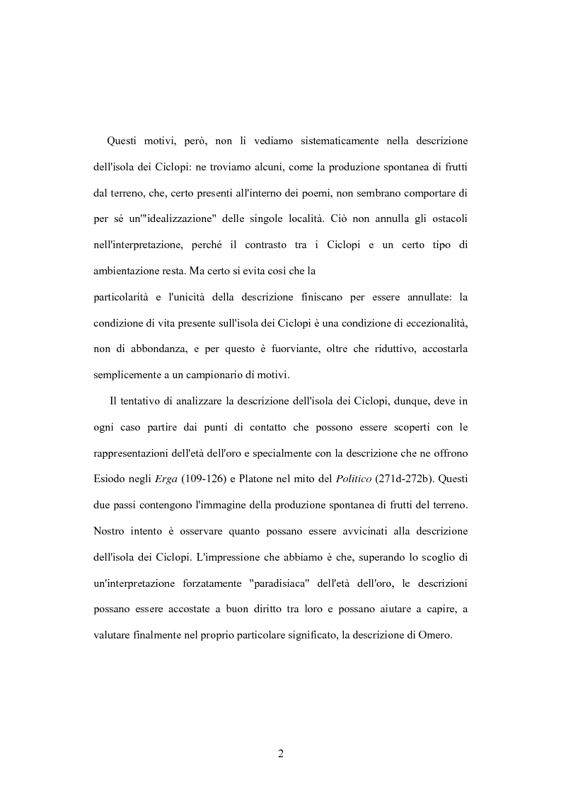 Anteprima della tesi: Polifemo e l'Età dell'Oro: variazione di un tema da Omero a Platone, Pagina 2
