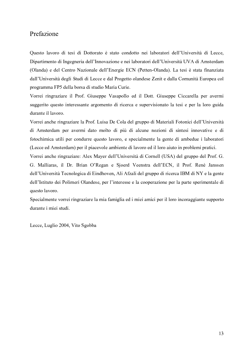 Anteprima della tesi: Dye Sensitized Solar cells: synthesis and applications of a novel sensitizer and pentacene as hole conductor material, Pagina 2