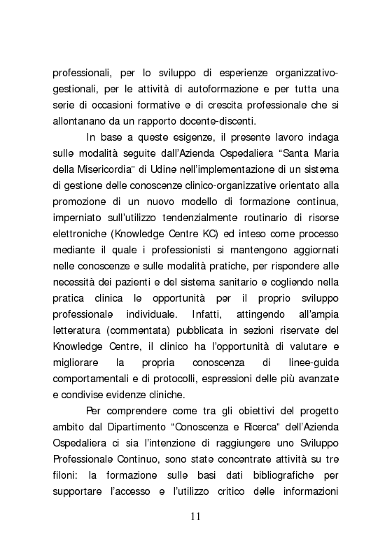 Anteprima della tesi: Dall'aggiornamento obbligatorio ad un modello di Sviluppo Professionale Continuo in medicina. L'esperienza del Knowledge Centre dell'ospedale di Udine, Pagina 2