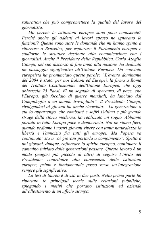 Anteprima della tesi: Il servizio stampa dell'europarlamento. Raccolta, selezione, trattamento delle notizie sulla principale istituzione europea, Pagina 2