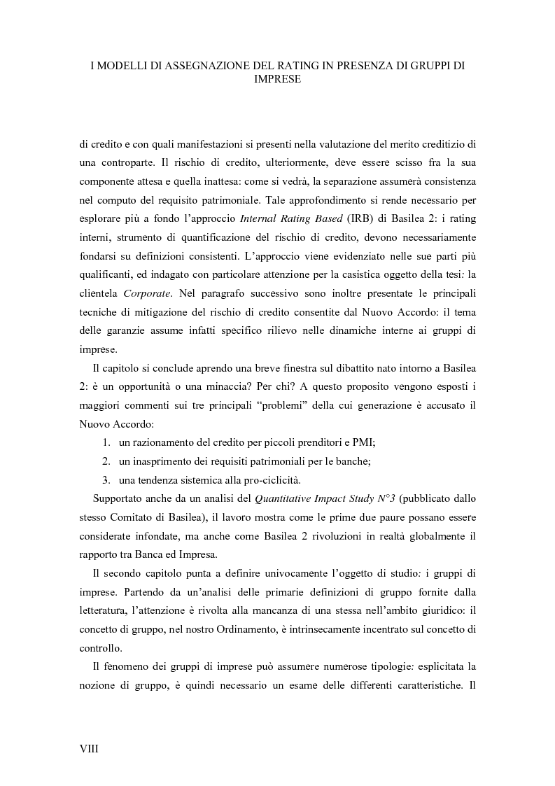 Anteprima della tesi: I Modelli di Assegnazione del Rating in presenza di Gruppi di Imprese, Pagina 8