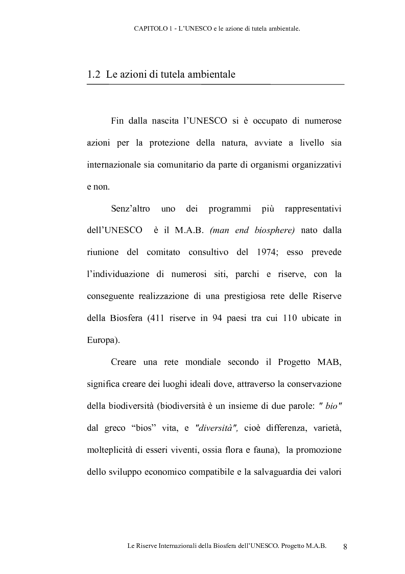 Anteprima della tesi: Le Riserve Internazionali della Biosfera dell'UNESCO. Progetto M.A.B., Pagina 11