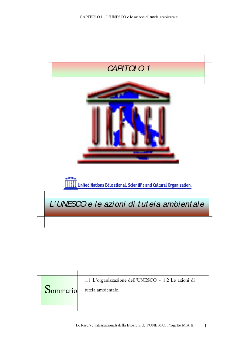 Anteprima della tesi: Le Riserve Internazionali della Biosfera dell'UNESCO. Progetto M.A.B., Pagina 4