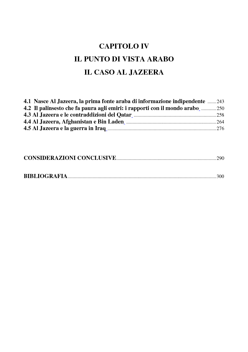 Indice della tesi: Disinformazione di guerra. Il caso Al Jazeera, Pagina 3