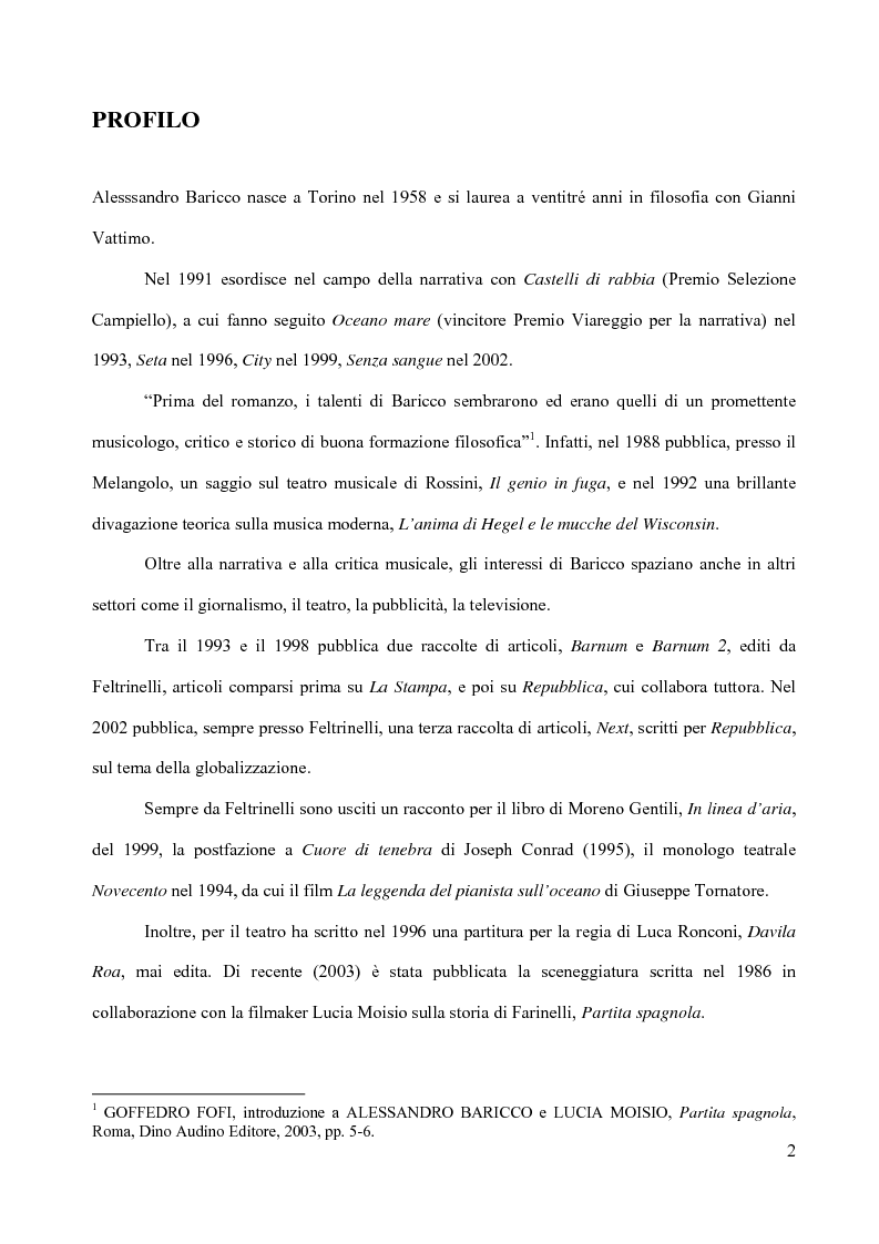 Anteprima della tesi: Il piacere della lettura: evocazioni letterarie e vocazione musicale. La narrativa di Alessandro Baricco, Pagina 2
