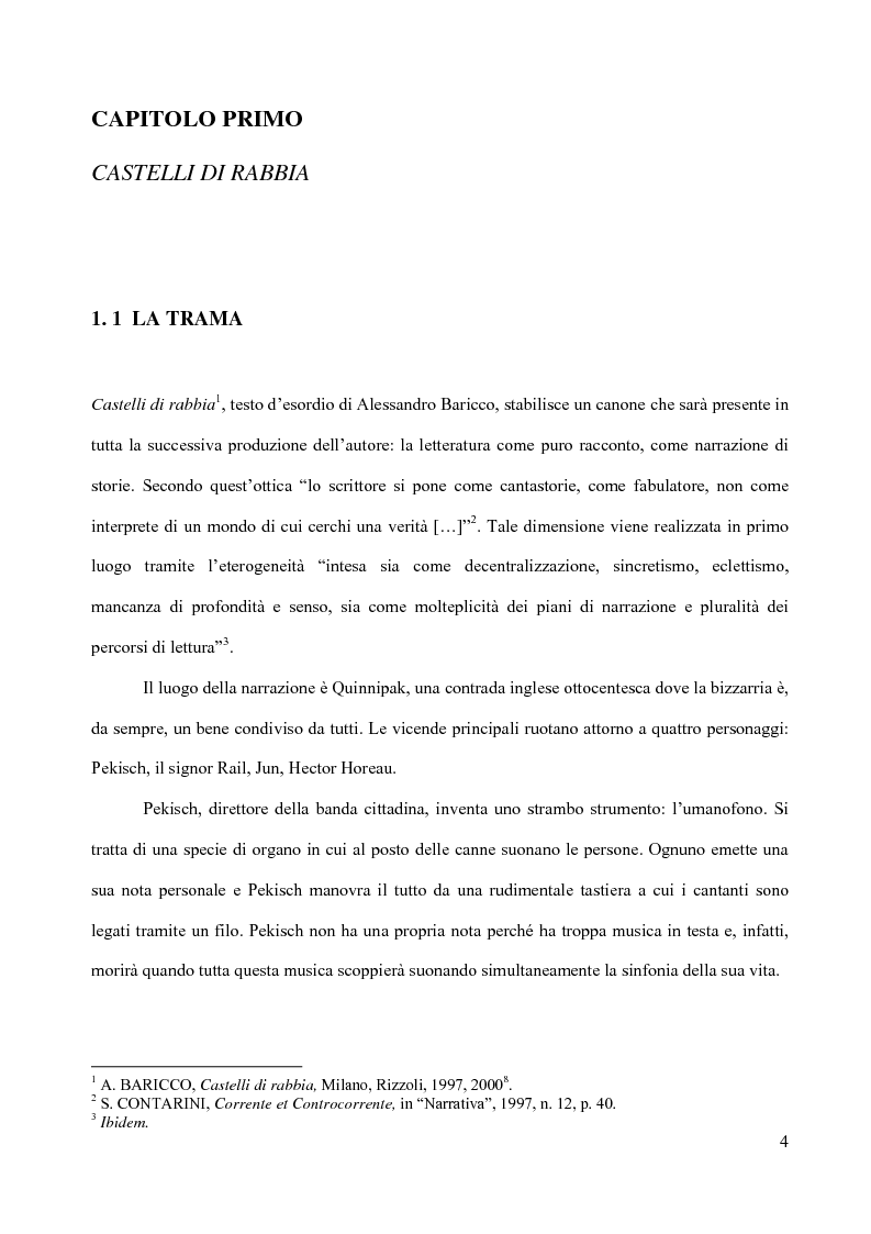 Anteprima della tesi: Il piacere della lettura: evocazioni letterarie e vocazione musicale. La narrativa di Alessandro Baricco, Pagina 4