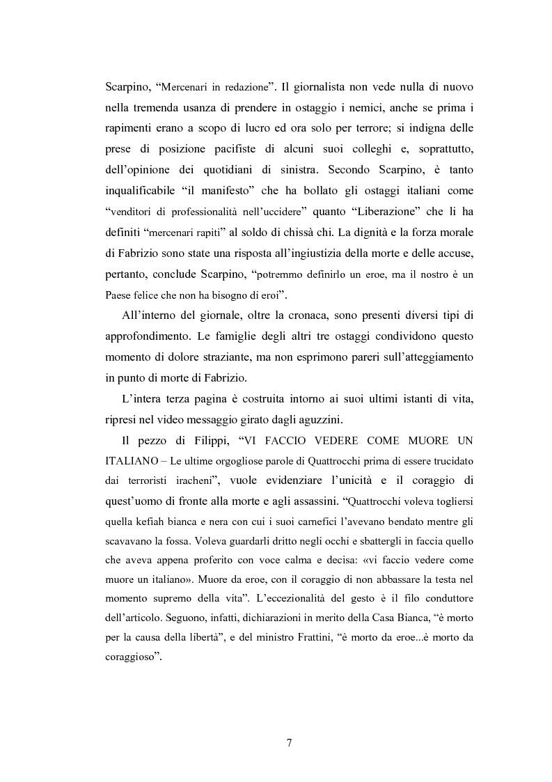 Anteprima della tesi: La costruzione sociale di un eroe attraverso la stampa quotidiana. Il caso Fabrizio Quattrocchi, Pagina 6