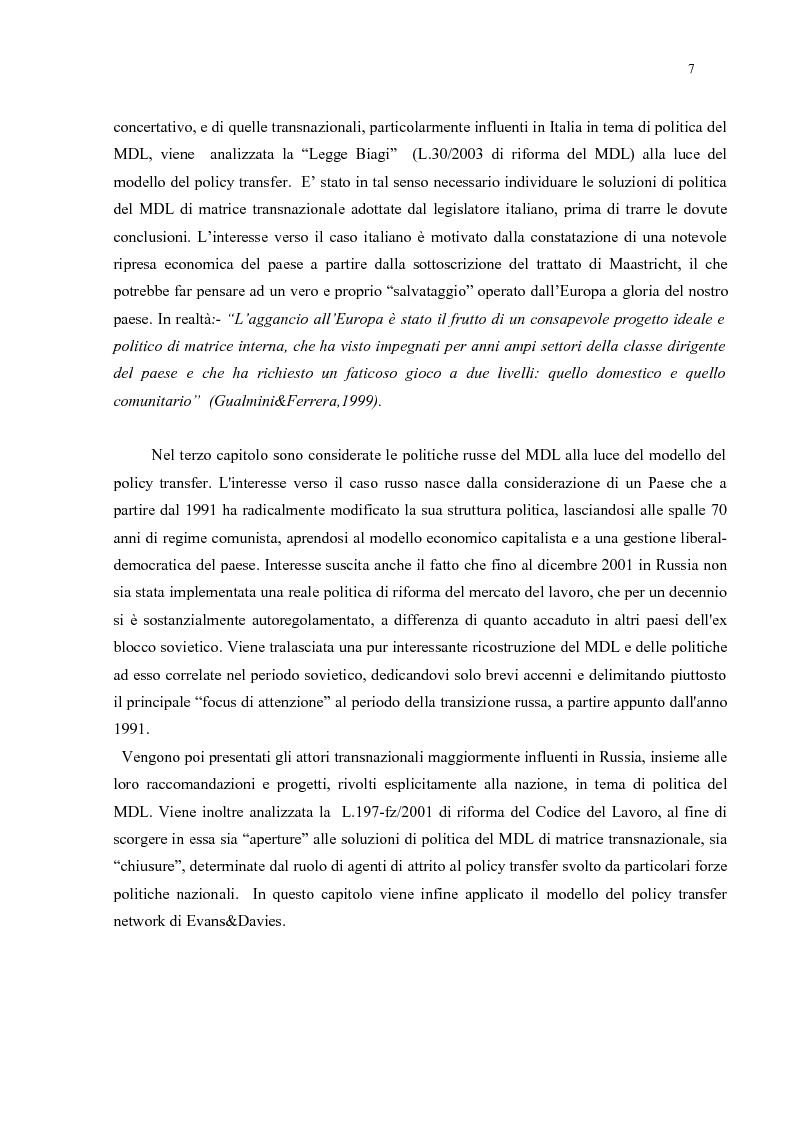 Anteprima della tesi: Policy Transfer e Politiche del Mercato del Lavoro in Italia e in Russia, Pagina 4