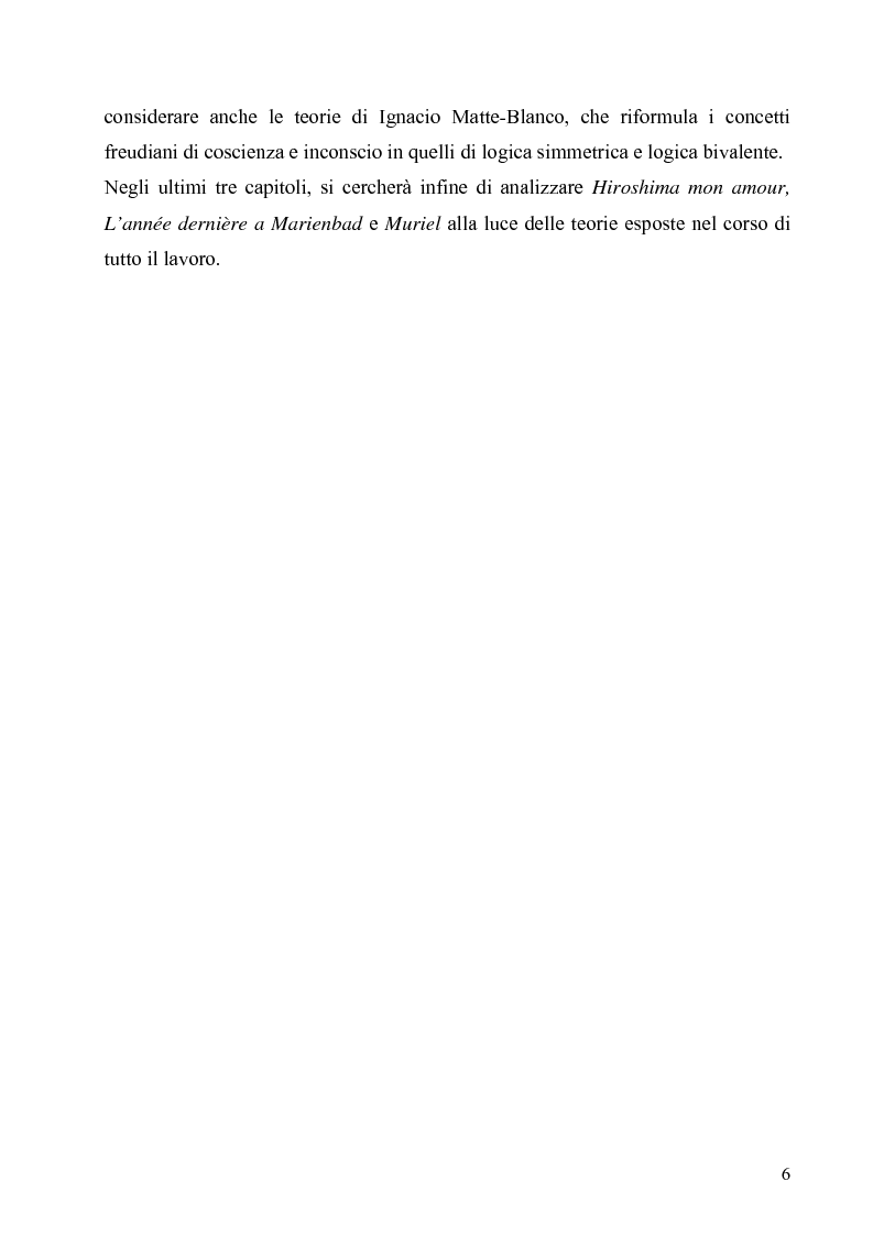 Anteprima della tesi: Lo spazio e il tempo nel cinema di Alain Resnais: Hiroshima mon amour, L'année dernière a Marienbad e Muriel., Pagina 3
