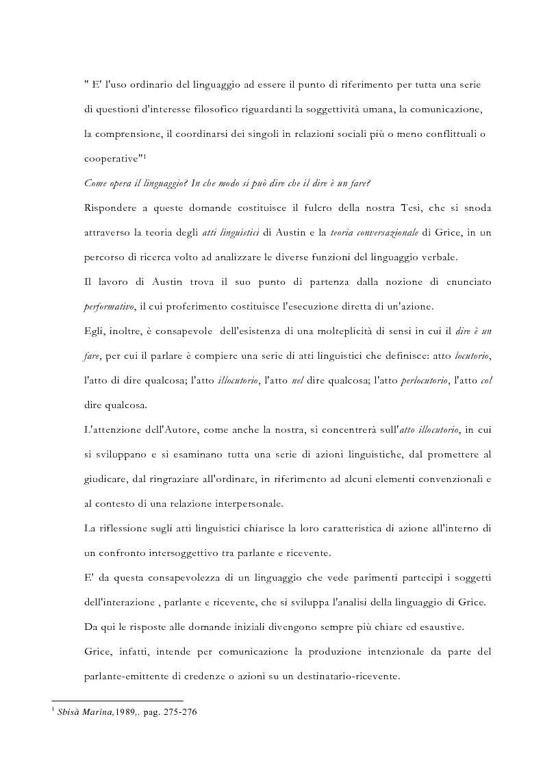 Anteprima della tesi: La pragmatica linguistica. Austin e Grice, Pagina 2