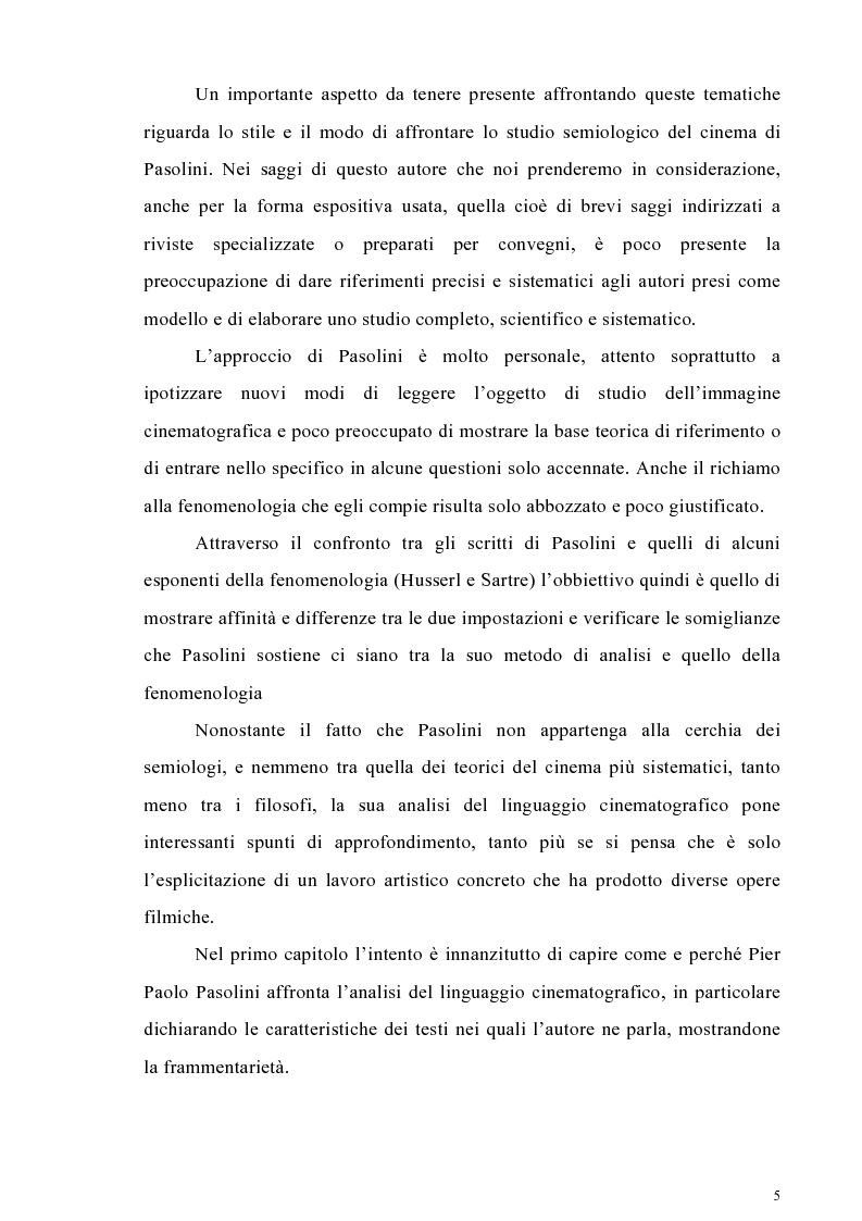 Anteprima della tesi: Il cinema come lingua scritta della realtà. La riflessione di Pier Paolo Pasolini sul linguaggio cinematografico e il suo rapporto con la fenomenologia, Pagina 2