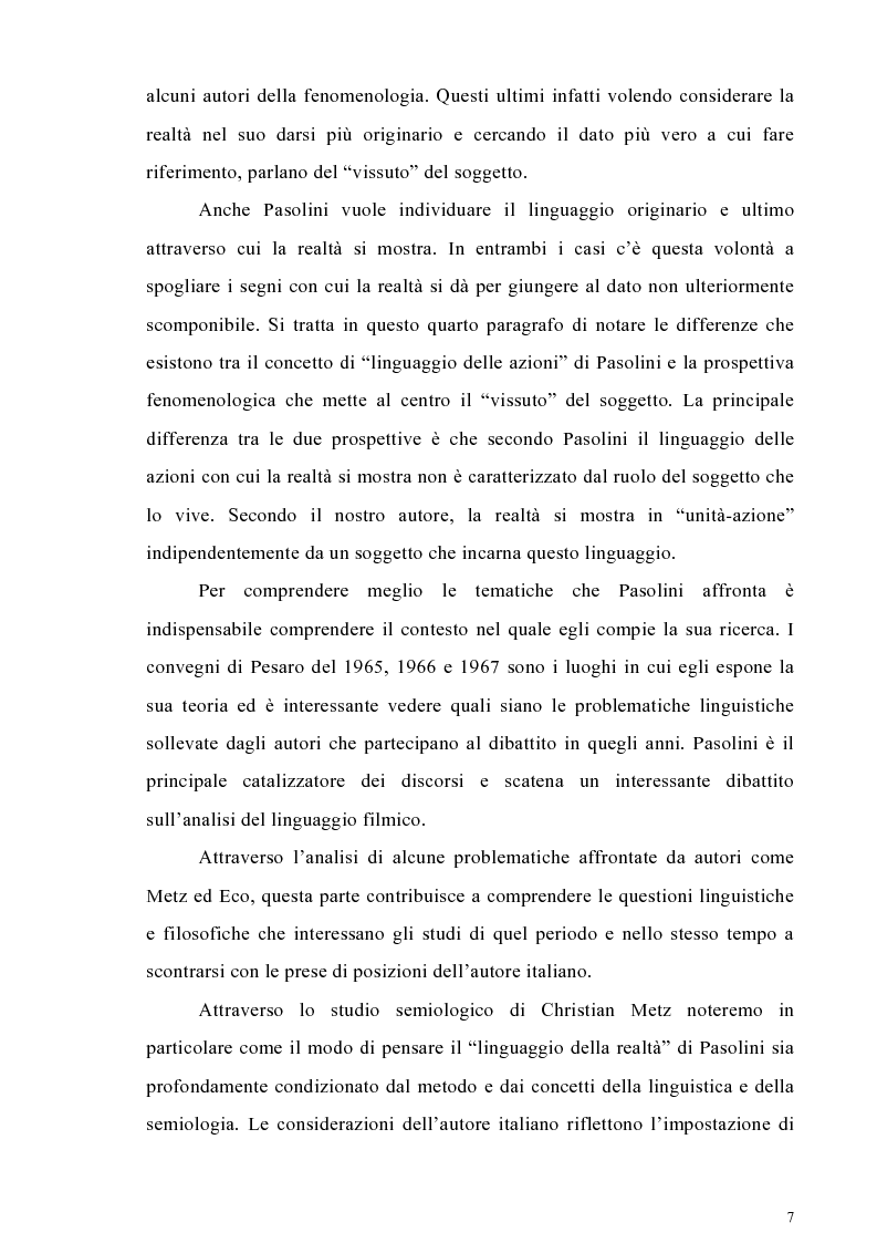 Anteprima della tesi: Il cinema come lingua scritta della realtà. La riflessione di Pier Paolo Pasolini sul linguaggio cinematografico e il suo rapporto con la fenomenologia, Pagina 4