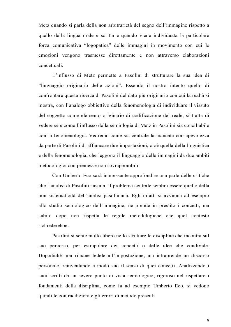 Anteprima della tesi: Il cinema come lingua scritta della realtà. La riflessione di Pier Paolo Pasolini sul linguaggio cinematografico e il suo rapporto con la fenomenologia, Pagina 5