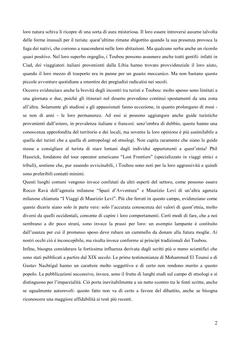 Anteprima della tesi: I Toubou del Ciad, "razza fossile vivente": valutazioni sul turismo etnologico esistente e potenziale, Pagina 2