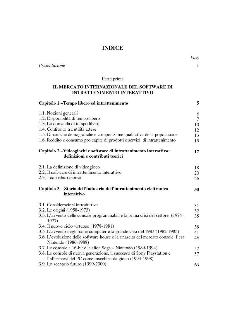 Indice della tesi: Strategie di marketing nel mercato del software di intrattenimento interattivo, Pagina 1