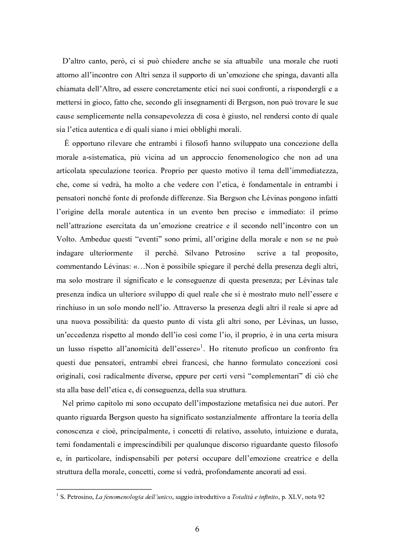 Anteprima della tesi: Bergson e Lévinas: emozione creatrice ed alterità, Pagina 2