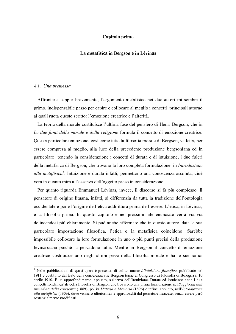 Anteprima della tesi: Bergson e Lévinas: emozione creatrice ed alterità, Pagina 5