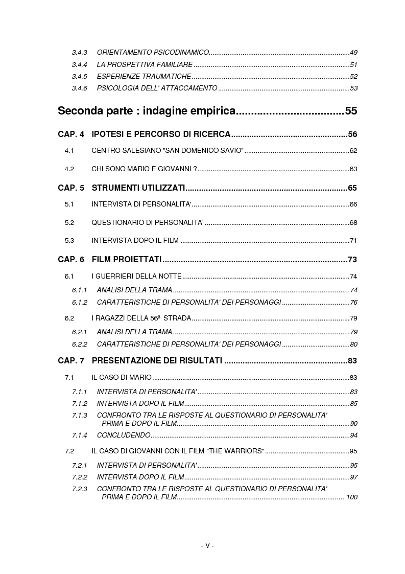 Indice della tesi: Il cinema parla dall'inconscio. Meccanismi di identificazione e di proiezione in due casi clinici esemplificativi di Disturbo Borderline di Personalità, Pagina 2