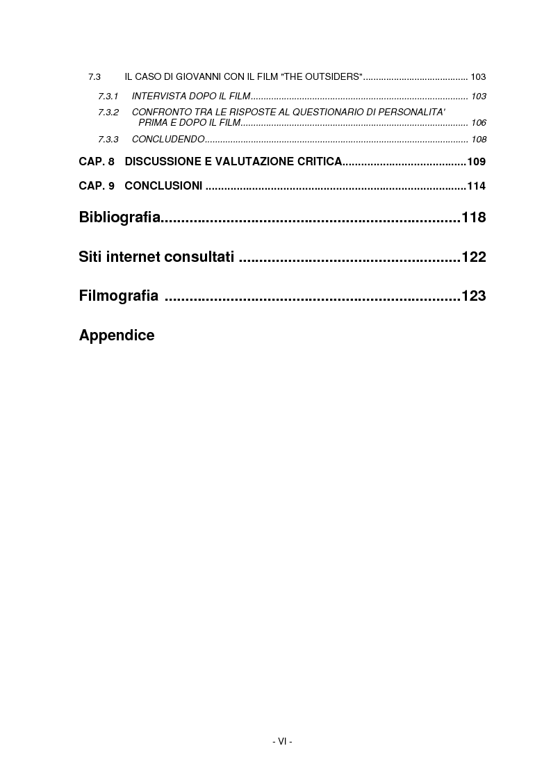 Indice della tesi: Il cinema parla dall'inconscio. Meccanismi di identificazione e di proiezione in due casi clinici esemplificativi di Disturbo Borderline di Personalità, Pagina 3
