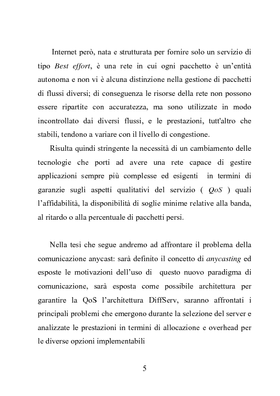 Anteprima della tesi: Architettura DiffServ per comunicazione anycast con QoS, Pagina 2