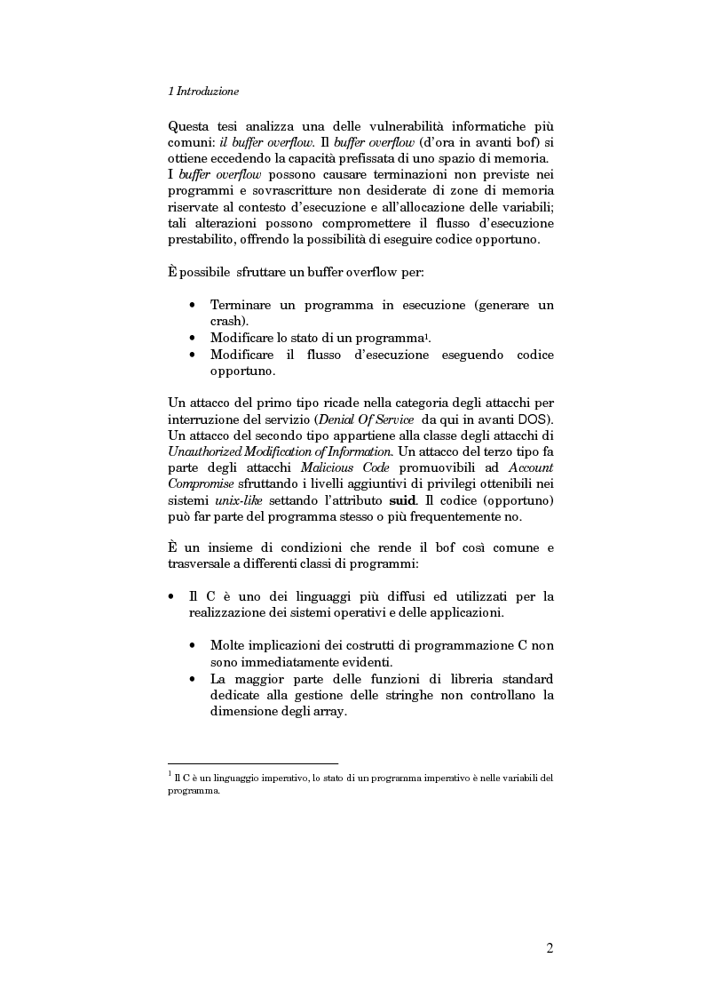 Anteprima della tesi: Sviluppo di un sistema per la ricerca automatica di Buffer Overflow su piattaforma GNU/Linux, Pagina 2